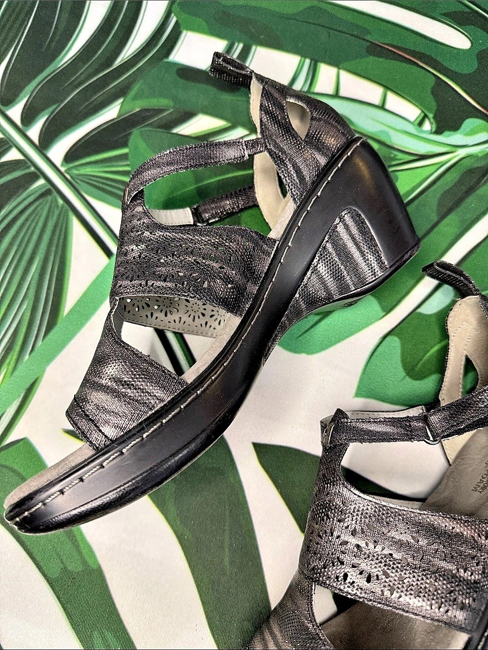 JBU Metallic Wedge Sandals in Black & Gray - Picture 9 of 12